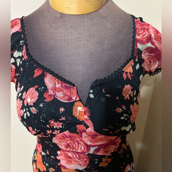 Y2K Zinc Dark Romantic Babydoll Midi Length Floral Dress USA Made (Runs Small) - Picture 3 of 11